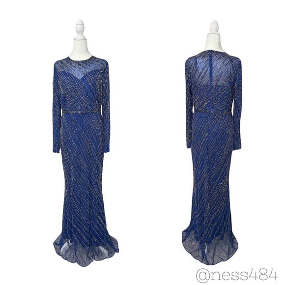 Mac Duggal Dresses & Skirts - NWT Mac Duggal Beaded Long Sleeve Tulle Column Gown Size 10 Midnight